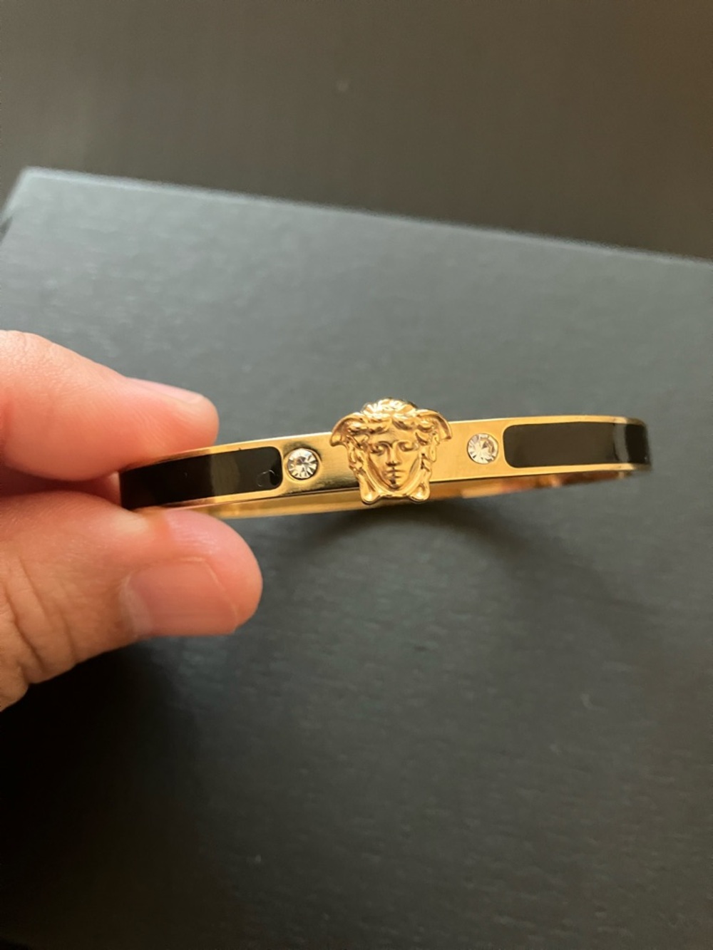 Gold & Black Medusa Bangle Bracelet